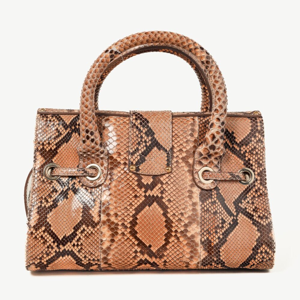 Jimmy Choo Rosalie Tan Python Flap Satchel - image 4